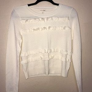 Maison Jules Womens Ruffled Striped Knit Sweater